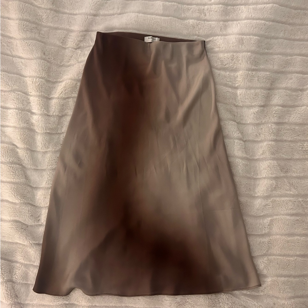 Babaton Brown Asymmetrical Midi Pencil Skirt